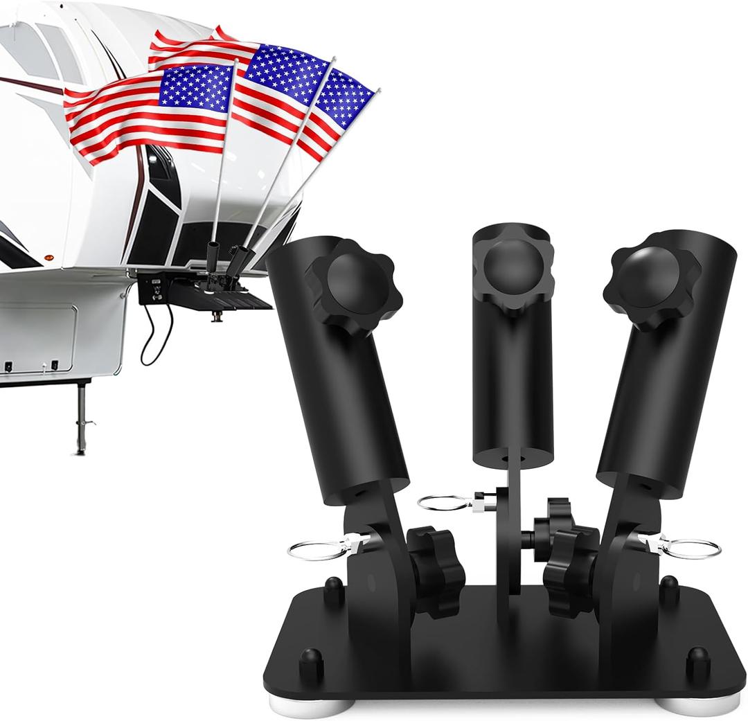 Magnetic Flag Pole Holder for 5th Wheel RV Hitch Flag Pole Holder for Fifth Wheel Hitch - 90 Adjustable Angle - No Drilling Required Suitable for Campers, Trailers,RV (Triple)