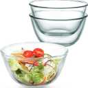 WHJY 3 Pack of 7 Inch Glass Cereal Bowls - Borosilicate Glass Construction, Modern Style, 17.64 Ounces Capacity Each (Large)