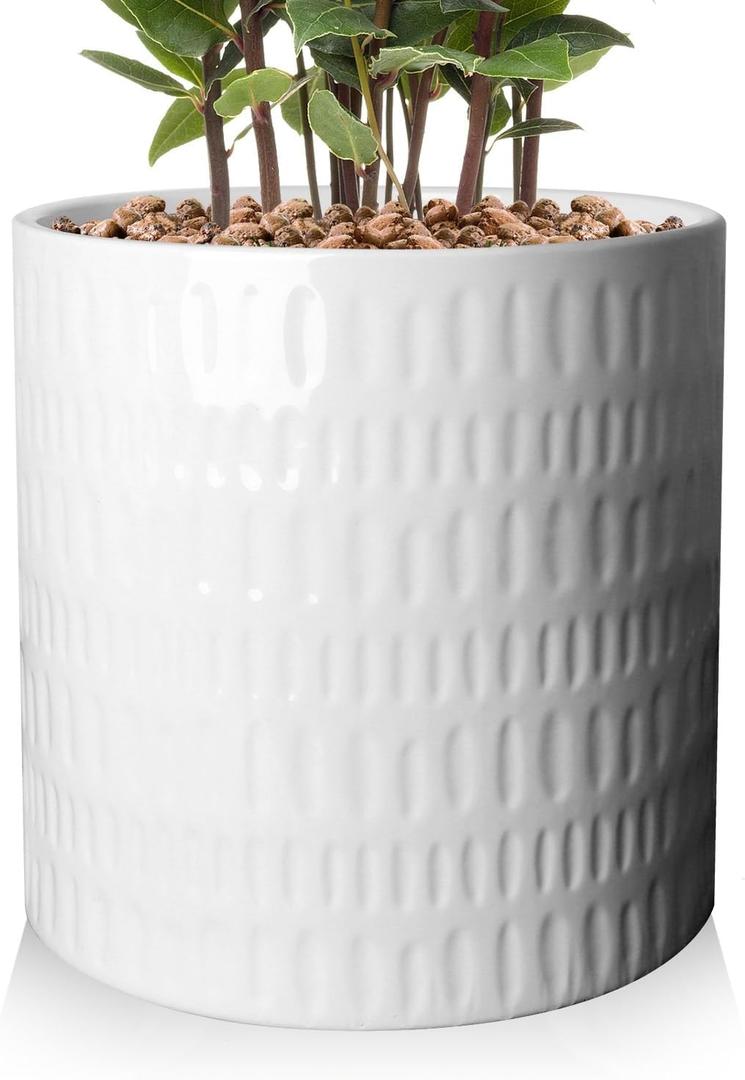 12 Inch Plant Pot,Ceramic Planter with Drainage,Large Planters for Indoor Plants,Indoor&Outdoor Plant pots,Ceramic Flower pots,Cylinder Flower Planter Pot(Pure White)