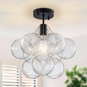 Flush Mount Ceiling Light，Mid Century Modern Chandelier Lighting Black