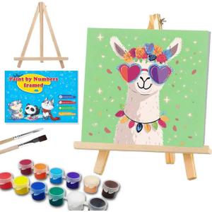WEMEON Alpaca Paint by Numbers Kit for Kids with Frame and Easel, Easy Paint by Numbers Kits for Kids Ages 4-6, Small Painting by Number for Birthday Gift, Painting Party(10X10inch)