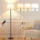 Raexpectis Modern Floor Lamp with Adjustable Brightness, Remote Control, Black, LED Bulbs, White Shade, Foot Switch, Easy Assembly