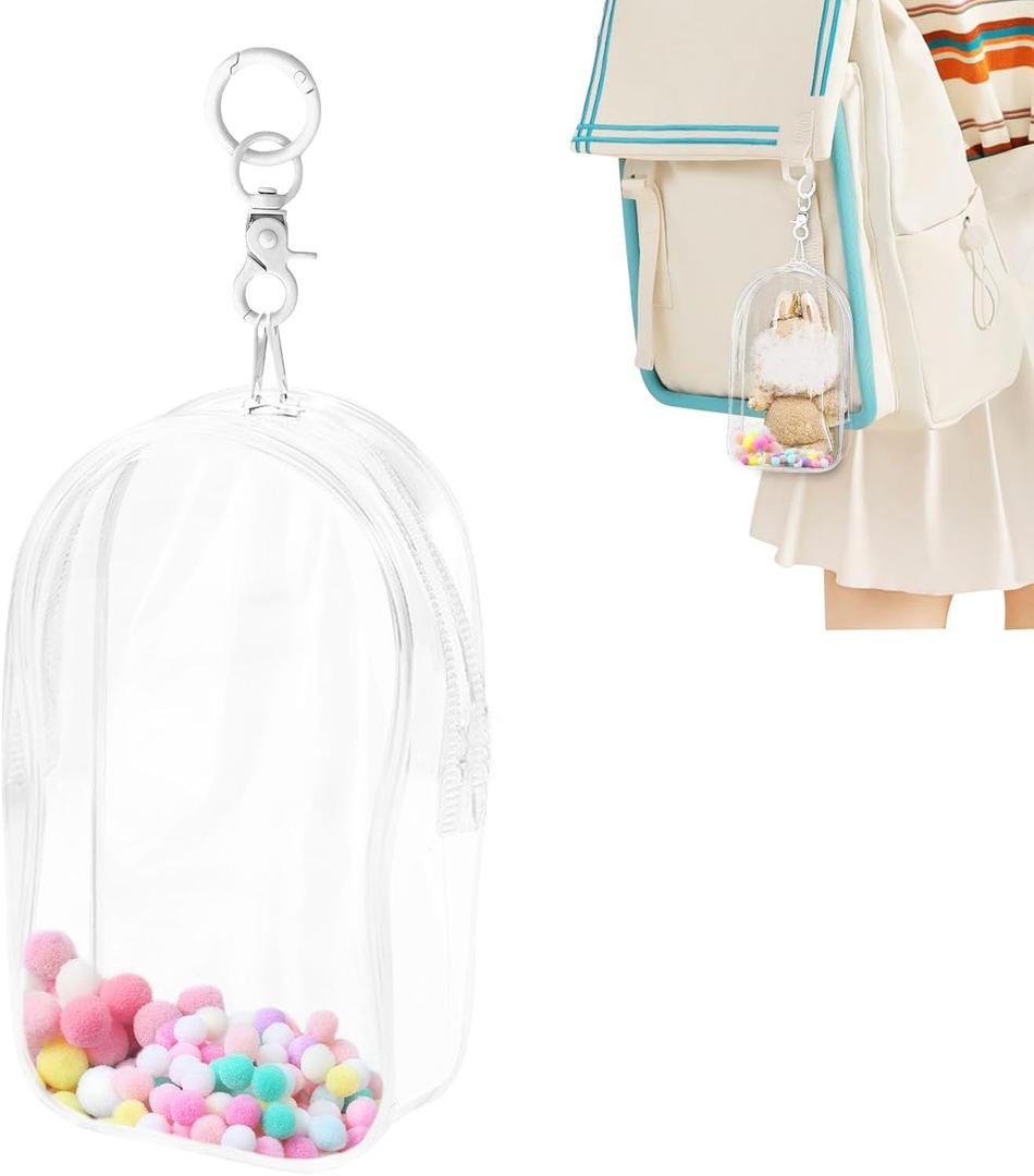 Aerbee Clear Figure Display Bag for LABUBU, Thickening Figures Storage Bag with Keychain, Medium Doll Hanging Blind Box, Portable Douple Zipper Closure Dustproof Collectibles Case for Dolls, Figures