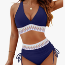 Blooming Jelly Women High Waisted Bikini Sets Tummy Control Swimsuits Color Block Two Piece Drawstring Bathing Suit Size Medium