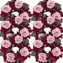 Artificial Flower Candle Rings - 6 Inch Inner Rose Floral Wreaths for Wedding Bridal Event Table Centerpieces Backdrop Decorations (Burgundy & Dusty Pink, 6 X Candle Rings)
