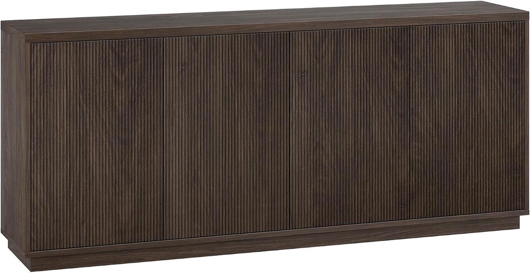 Henn&Hart 68" Fluted Sideboard Buffet Cabinet, Modern Ribbed Wooden Credenza with 4 Doors, Adjustable Shelves, and Cable Management Cut-Outs for Dining Room, Living Room or Entryway, Rich Brown, 68" Rectangular Buffet Table