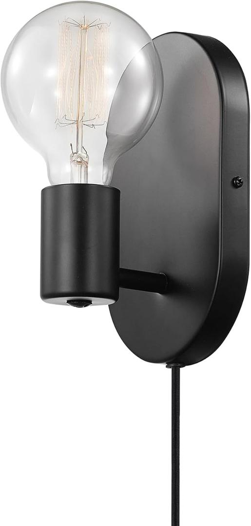 Globe Electric x Novogratz 51488 1-Light Plug-in or Hardwire Wall Sconce, Matte Black, 6ft Fabric Covered Cord, Rocker Switch, Wall Lights for Apartment or Renters, Modern Lighting