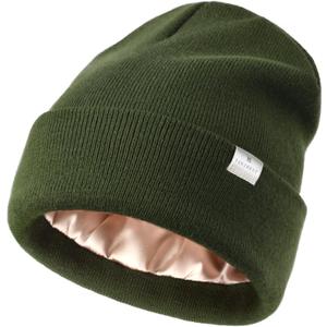 YANIBEST Satin Lined Beanie for Women Reduce Frizz Winter Hats for Women Men Silk Lining Soft Slouchy Warm Cuffed Less Static