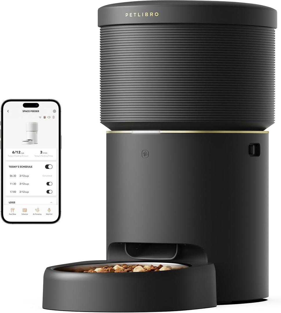 PETLIBRO Automatic Cat Feeders, 5G WiFi Pet Feeder with Vacuum Food Storage for Pet Dry Food, Low Food & Blockage Sensor, 1-10 Meals Per Day, Up to 10s Meal Call for Dog & Cat (8L, Black)