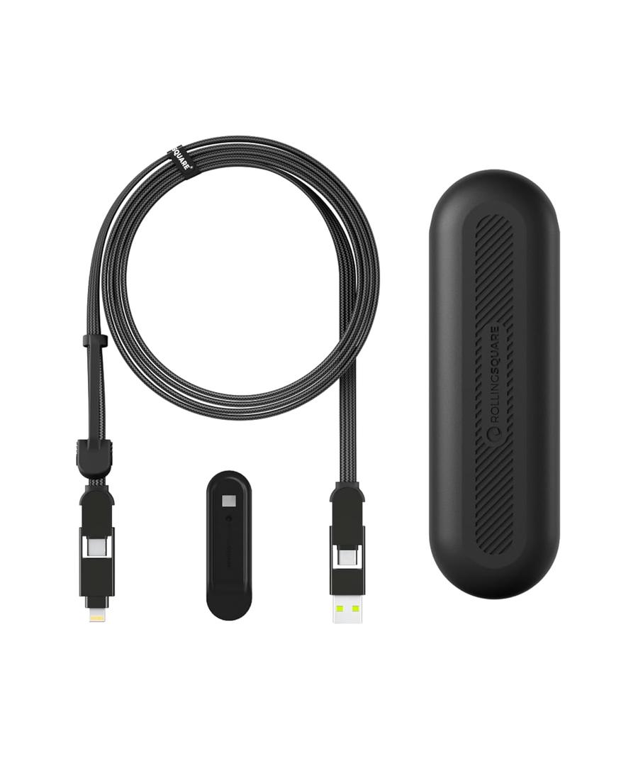 Rolling Square inCharge XL 6-in-1 Multi Charging Cable with 100W Ultra-Fast Charging Power, Portable USB and USB-C Cable, 6.5 Ft/2m, Urban Black (Urban Black)