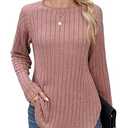 ZAFUL Long Sleeve Shirts for Women Fall Lace Lightweight Top Sweaters Business Dressy Casual Winter Tunic Blouse Side Split Trendy Outfit Pink XL