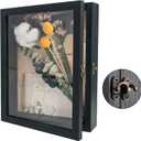 GraduatePro Shadow Box Frame 8x10 Display Case with Linen Back, Real Glass Window Door with Hinge, Picture Frame Wedding Bouquet Memorabilia Medals Photos Memory Box for Keepsakes, Rustic Black