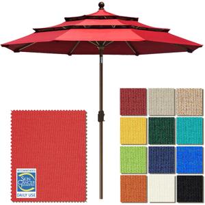 EliteShade USA 10-Year-Non-Fading 9ft 3-Tier Market Patio Umbrella, Commercial Grade Outdoor Table Umbrella with Crank Open, Windproof & UPF 50+ UV Protection, Heavy Duty Ventilation for Garden, Deck, Pool, Backyard, Beach & Bistro, Logo Red