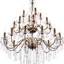 Wellmet Black Chandelier Light Fixture, Luxury Maria Theresa Crystal Chandeliers for High Ceiling Foyer, 24 Lights Hanging Pendant Light for Living Room EntryWay Hall Staircase Large 35.66" (Bronze)