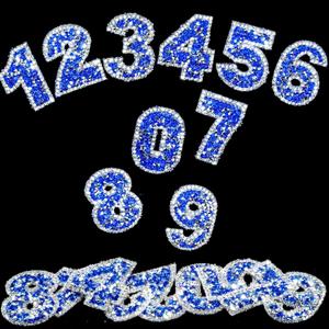 Locacrystal 60pcs Bling Rhinestone Numbers Sticker 6sets 0-9Digits Self-Adhesive Iron on Crystal Numbers Stickers for DIY Crafts Laptop Gifts Furniture Car Clothing Decorations(Blue+White,1.73")