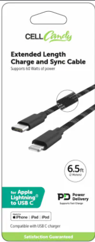 NEW Apple Quick Charge Cable to USB C Extended Length 6.5 Foot Black