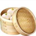 Handmade Steam Basket Bamboo Steamer 10 Inch, 2 Tiers Chinese Food Bamboo Steamers for Cooking, Steam Baskets Dumplings Vegetables Chicken Fish Rice, Reusable 2 Gauze Liners and Chopsticks