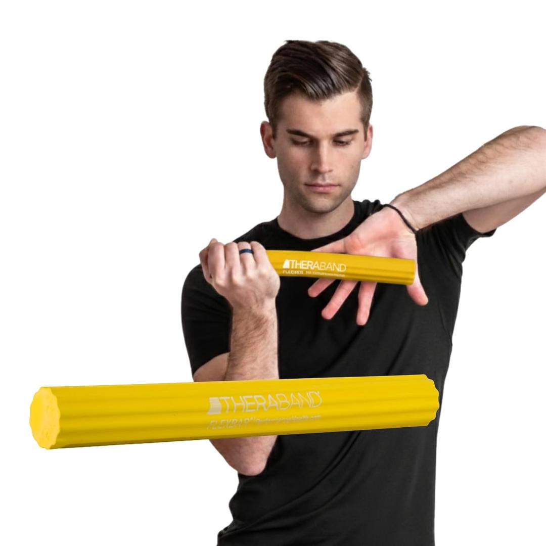 THERABAND FlexBar Resistance Bar, Extra Light, Yellow Flex Therapy Bar for Physical Therapy, Wrist & Forearm Exercise Equipment, Non Slip Grip, Compact Design