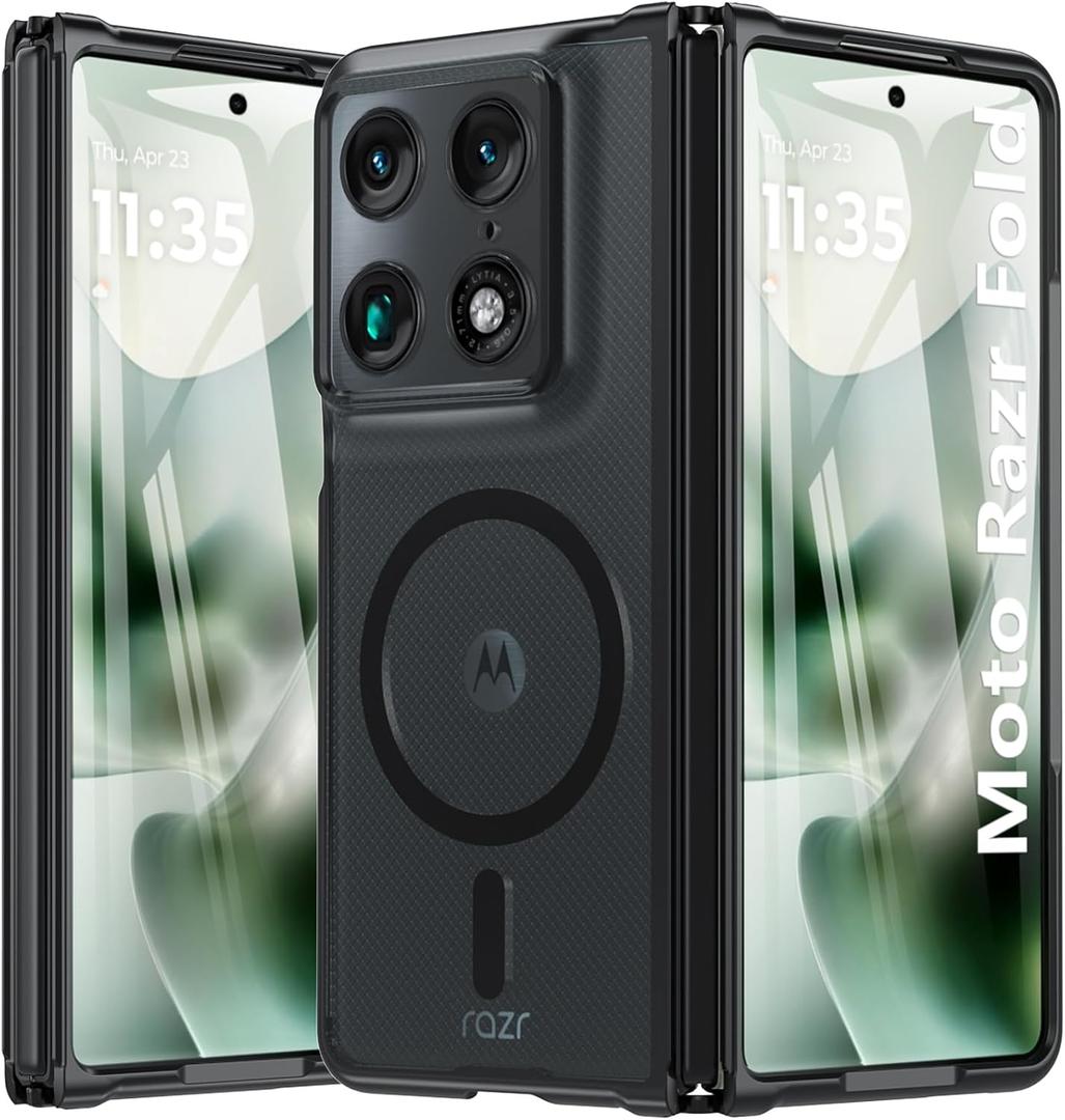 OWKEY for Motorola Razr Fold Case Compatible with MagSafe,[Hinge Protection] Magnetic Moto Razr Fold 2026 Case Shockproof Military Translucent Matte Bumper Cover Phone Case for Moto Razr Fold 5G,Black