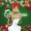 Wiggy Mermaid Blonde Braided Wig with Red-bow Earrings for Women Christmas Cindy Wig with Accessories for Halloween Christmas Costume Party (Beige)