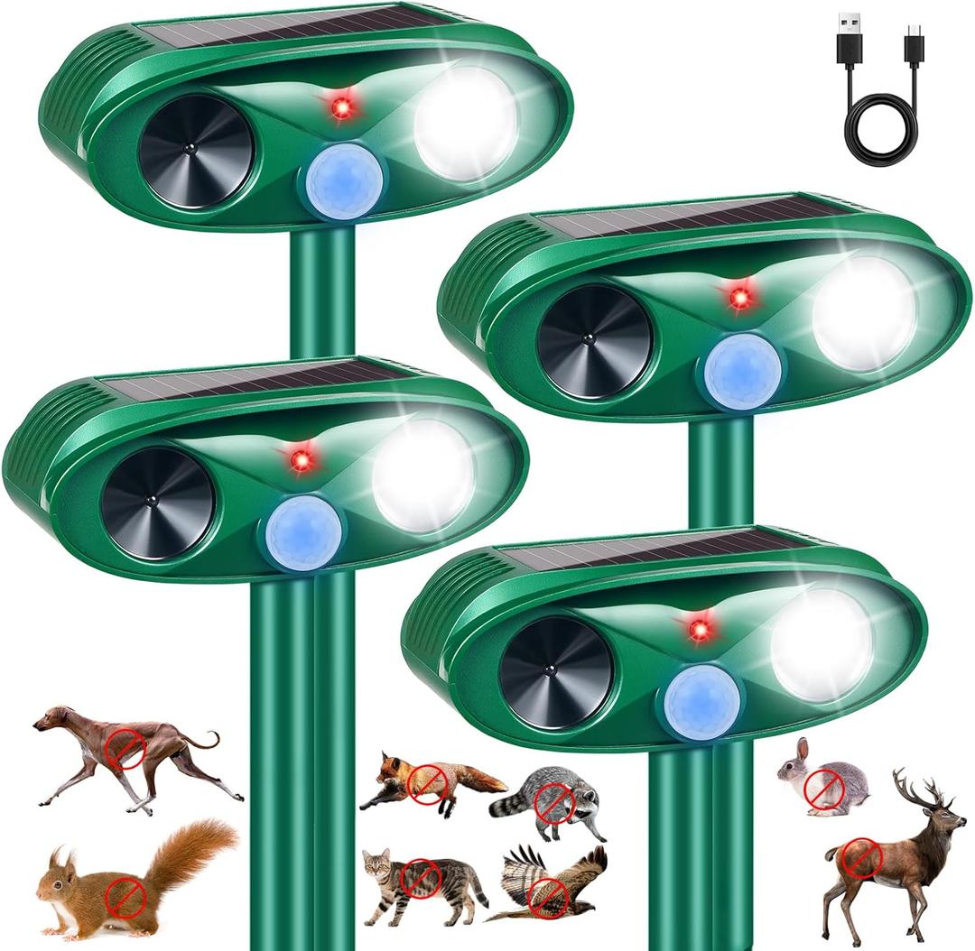 2026 Sonic Fortress Pro Deer Repellent Cat Deterrent Outdoor Solar Ultrasonic Animal Repellent with Motion Sensor Strobe Light for Skunk Rabbit Dog Raccoon Squirrel Fortress Pro for Yard Garden,4 Pack (Green)