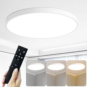HOVENLA 24 Inch LED Flush Mount Ceiling Light, 48W Round Large Light Fixtures, 2800lm, 3000-6500K Dimmable LED Lamp with Remote Control, Modern LED Ceiling Light for Bedroom