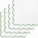 PurpleEssences Scalloped Embroidery Cloth Napkins - Spring Easter Summer - Table Decor - 100% Cotton - Set of 4-18x18 inch - White - Edges - Sage Green