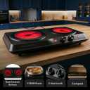 OVENTE Countertop Infrared Double Burner, 1700W Electric Hot Plate and Portable Stove with 7.75" and 6.75" Ceramic Glass Cooktop, 5 Level Temperature Setting and Easy to Clean Base, Black BGI102B