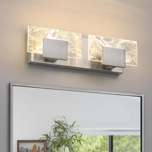LED Bathroom Vanity Light: 16 Inch Brushed Nickel Acrylic Modern Lighting Fixtures - 2-Lights Contemporary Smoke Design Wall Lights Fixture Over Mirror 3000K