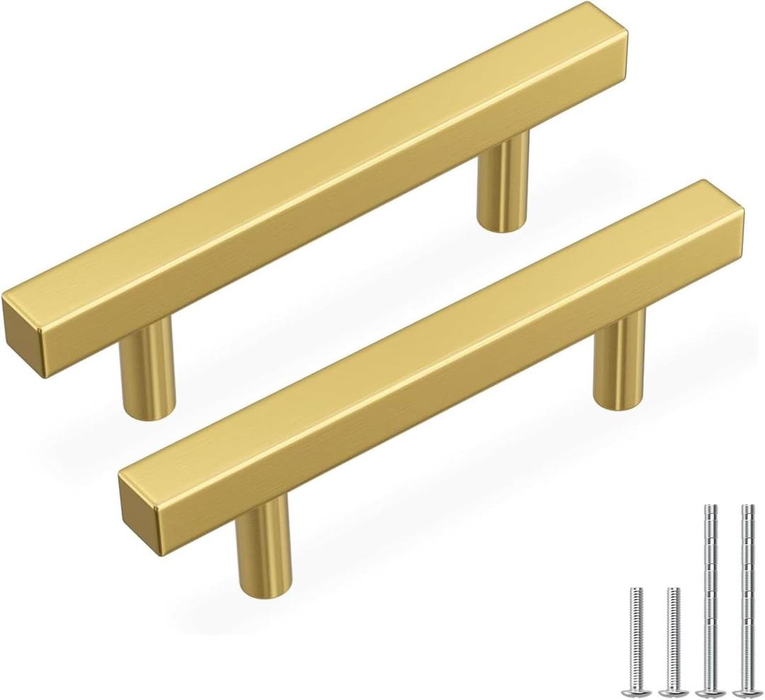 Haidms 20 Pack 3-3/4in(96mm) Gold Cabinet Handles Brushed Brass Drawer Pulls Square Bar Hardware Pull for Kitchen Cupboard Dresser