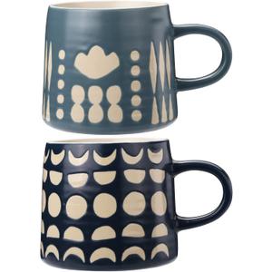 YouPeng Coffee Mugs Set of 2, Portty Coffee Mugs with Handle for Tea, Cocoa, Juice, Gift, 14 Ounce Coffee Cups Ceramic for Office and Home, Blue and Green