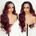 Burgundy Ombre 26 Inch HD Lace Front Wigs for White Women Black Women - Pre Plucked Body Wave Synthetic Wig with Tiny Knots 136 Pre Layered Natural Hairline Glueless Wigs Wear and Go