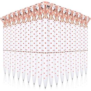 Leinuosen Diamond Top Ballpoint Pens, White with Rose Gold Dots, 50 Pens