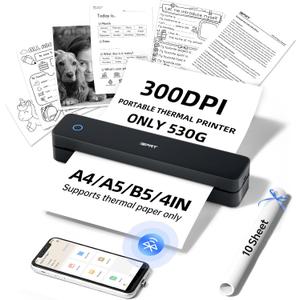 iDPRT MT610Pro Portable Thermal Printer, 300DPI HD Mobile-Travel-Printers, Inkless-Wireless-Small-Printer for Home Use, Office, Vehicles, Bluetooth Printers Supports 8.5" x 11" US Letter&A4&A5, Black