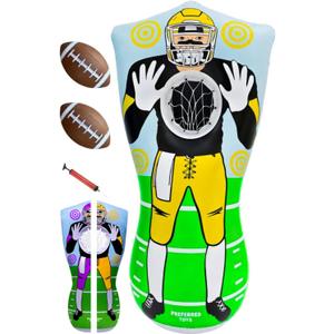 Preferred Toys 65 Inflatable Football Target Net Toss Game - Double-Sided Throwing Practice Football Stuff with Mini Balls - Backyard Tailgate Party Sports Toy for Kids & Adults (Yellow/Purple)