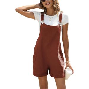 Ailoqing Womens Cotton Linen Short Overalls Casual Summer Bib Shortalls Rompers with Pockets (XXL)
