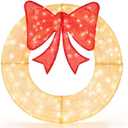Tangkula 48 Inch Lighted Christmas Mesh Wreath, Pre-Lit Festive Wreath w/Large Bow & 200 LED Bulbs, Hooks & Zip Ties Included, Weatherproof Festive Decoration for Indoor Outdoor