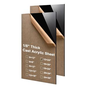 KINLINK 12x24 Acrylic Sheets, 1/8inch (3mm) Black Plexiglass Sheets, Black Plasitc Board with Protective Paper for DIY Project, Craft, Picture Frames, Sign, Weding invitaton, 2 Pack