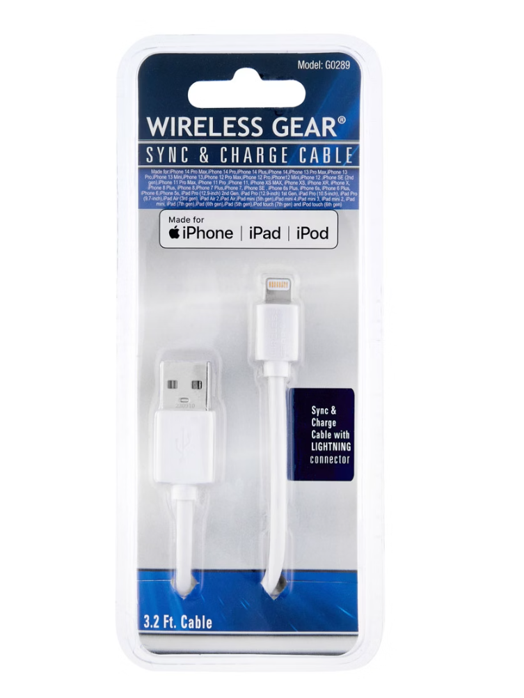 Wireless Gear Sync & Charge Cable, White - 3.2 ft