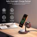 XooFly 3 in 1 Wireless Charging Station for Apple Devices, Fast Wireless Mag-Safe Charger Stand with 20W Adapter for iPhone 17/16 15 14 13 12 Pro Max/Pro/Plus/Air/Mini,iWatch,AirPods,Brown Wood Grain