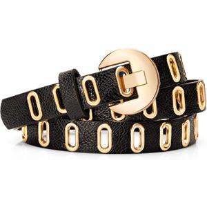 2 x Studded Belts for Women,Skinny Leather Punk Belt for Dresses,Jeans and Pants (Black)