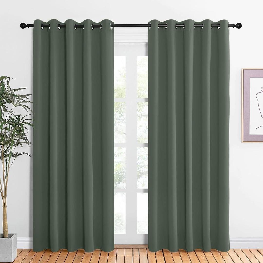 NICETOWN Room Darkening Draperies Window Curtain Panels, Dark Mallard, 2 Panels, W60 x L84 -inch, Thermal Insulated Grommet Room Darkening Curtains for Bedroom
