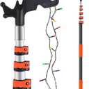 5-24ft Long Telescopic Extension Pole with Utility Hook, Ladderless christmas light pole hanger tool Installing and Hanging String Lights/Birdfeeders, cleaning High Places, Lightweight and Sturdy