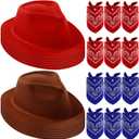 Haysandy 24 Pcs Western Cowboy Party Hats with Bandanas,Red,Brown | Kids Costume Supplies, Western Theme Decorations, Felt Hats with Paisley Bandanas, Dress up Accessories for Costume Party, 13 x 11.8 x 3 inches, One Size