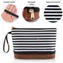 Ethereal Small Makeup Bag for Purse, Stripe Makeup Brush Organizer Bag Travel Make up Bags for Women Double Layer Makeup Pouch for Girls/Women, Nylon Black