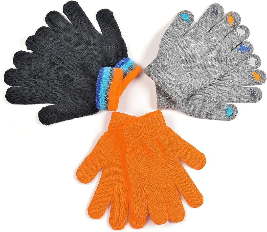 3 Pairs of Cute Dinosaur Gloves for Children, Winter Warm Full Finger Gloves, Suitable for Outdoor and Indoor Use By Boys and Girls