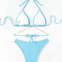 COZYEASE Women's 2 Piece Bikini Set Triangle Halter Tie Back Bathing Suit Set Shell Backless High Cut Swimsuit (Blue, L)