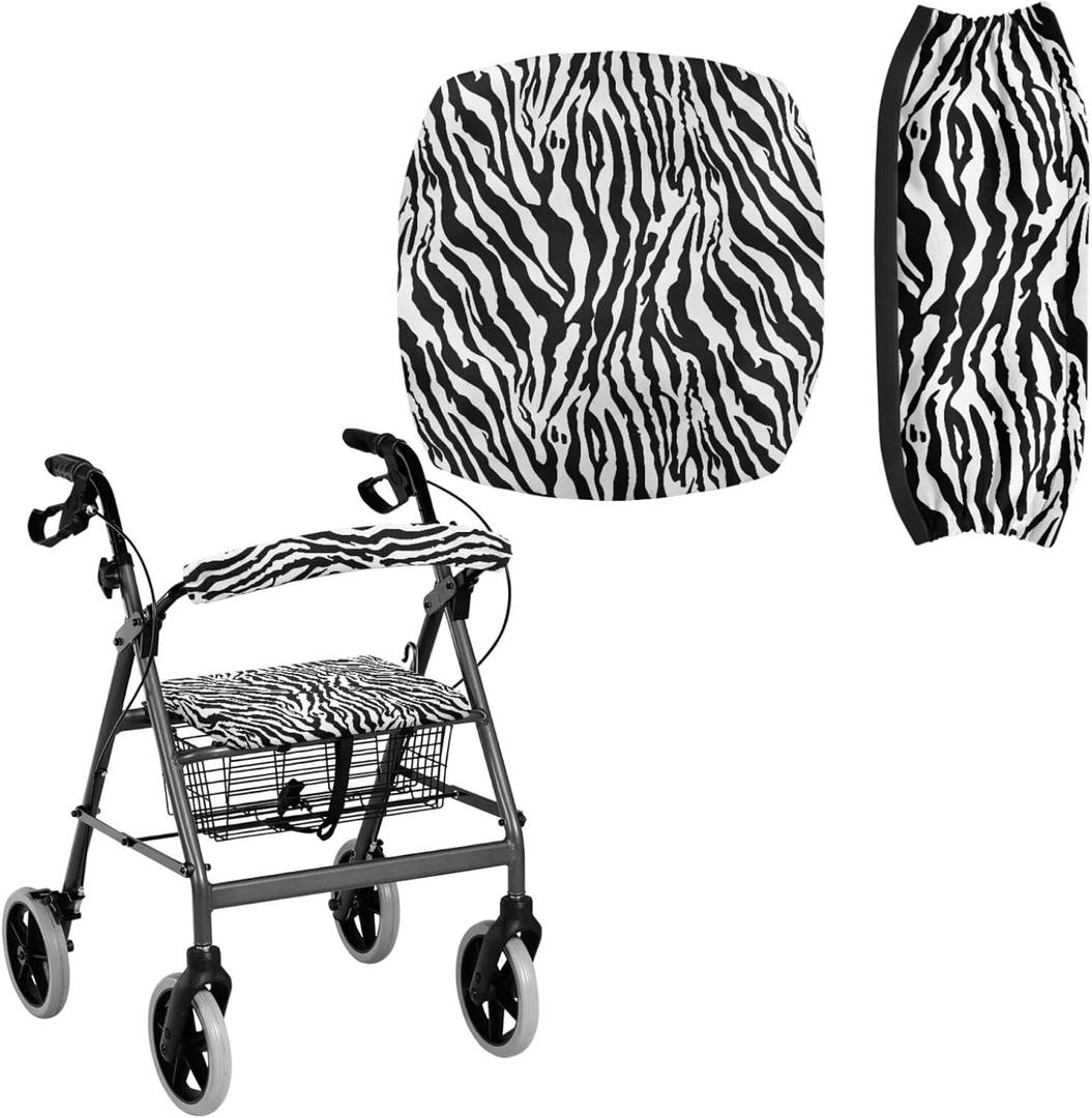 Zebra Stripe Rollator Seat Cushion Back Bar Cover Set Rollator Walker Seat Back Covers Stretchy Rollator Walker Accessories