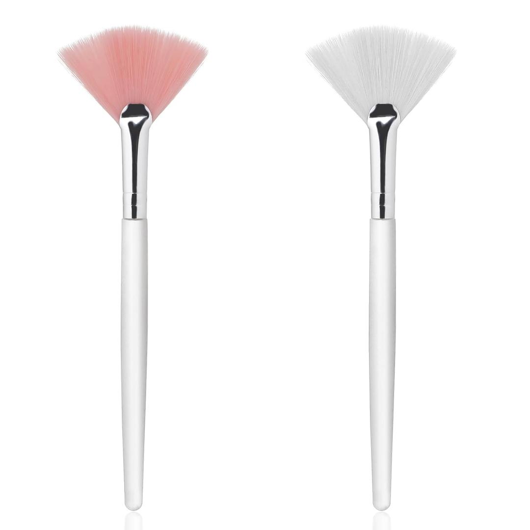 Giantree 4 Pcs Fan Brushes for Facial, Face Mask Applicator Soft Makeup Brushes Esthetician, Flat Head Mask Acid Applicator Esthetician Brush for Women Girls Mud Clay Mask Makeup Peel(Pink and White)