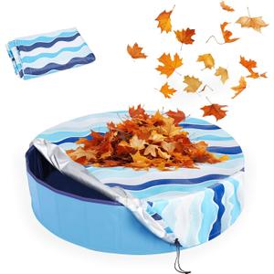 Foldable Dog Pool Cover Waterproof Round Pet Dog Kiddie Bath Tub Lid Cover, Fit for 32Inch Pools, Outdoor Portable Puppy Pool Accessories with Drawstring (Blue Stripes) S-32*8 inch